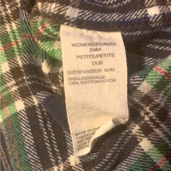 Woolrich Flannel Shirt Button Down Long Sleeve Green Plaid Size Medium Petite - Picture 4 of 9